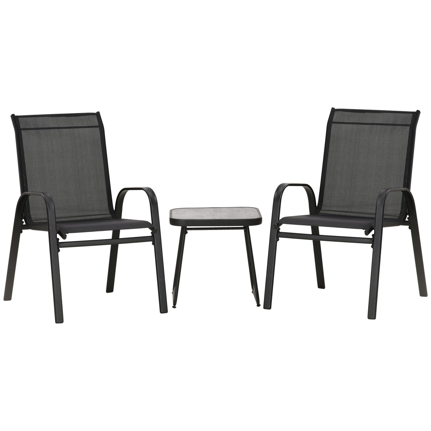 3-delige Tuinset – Tuinmeubelset – Balkonset – Loungeset – Terrasmeubel – Stapelbare Stoelen – Weerbestendig Stalen Frame – Vierkante Koffietafel