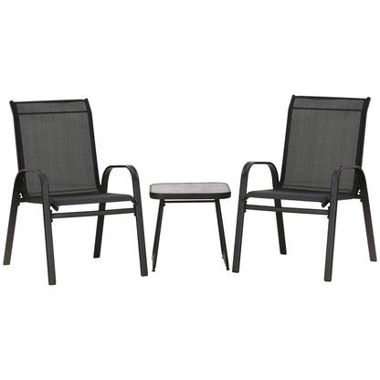 3-delige Tuinset – Tuinmeubelset – Balkonset – Loungeset – Terrasmeubel – Stapelbare Stoelen – Weerbestendig Stalen Frame – Vierkante Koffietafel