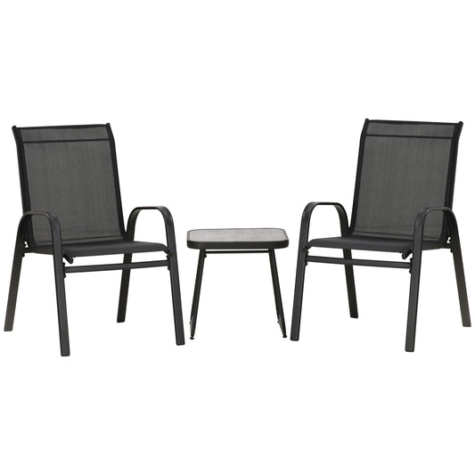 3-delige Tuinset – Tuinmeubelset – Balkonset – Loungeset – Terrasmeubel – Stapelbare Stoelen – Weerbestendig Stalen Frame – Vierkante Koffietafel