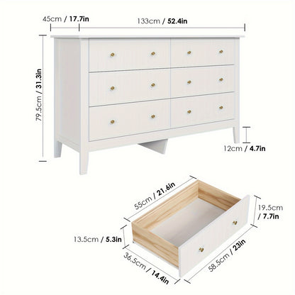 Ladekast – Ladenkast – Kommode – Dressoir – Opbergkast – 6 Ruime Lades – Krasbestendig Metalen Handgrepen – Wit – Modern Scandinavisch Design – Eenvoudige Montage – Grote Opbergruimte (≥3,2m³)