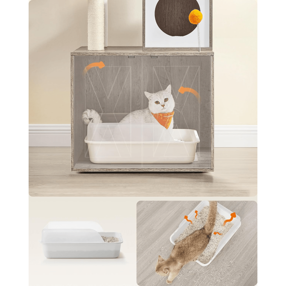 Krabpaal – Kattenboom – Krabmeubel – Krabton – Kattentoren – Met Verborgen Kattenbak – 185 cm Hoog – Wasbare Pluche Matten