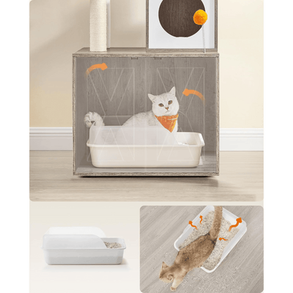 Krabpaal – Kattenboom – Krabmeubel – Krabton – Kattentoren – Met Verborgen Kattenbak – 185 cm Hoog – Wasbare Pluche Matten