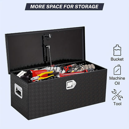 91.44cm Heavy Duty Aluminum Diamond Plated Tool Box - Waterproof Truck Bed & RV Trailer Storage Organizer with Lock & Keys, Side Handle, Spacious Square Design, Durable Metal Construction for Workshop, Construction Site, Vehi