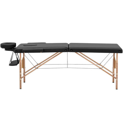 Folding Wide Massage Bed with Wooden Frame VANNES BLACK - Black