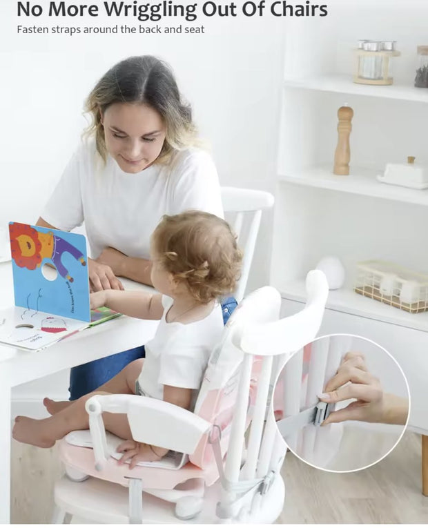 Draagbare kinderstoel - Kinderstoel - Babystoel - Zitverhoger - Kinderstoel verhoger - Verstelbare hoogte - Opvouwbaar - Lichtgewicht - Flamingo - 6 tot 36 maanden - Roze - Wit