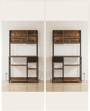 Keukenplank met stopcontacten - Staande plank - Magnetronplank - Verstelbare planken - Stoffen lade 12 haken - 40 x 100 x 180 cm - Magnetron Keuken - Vintage Bruin - Inkt Zwart