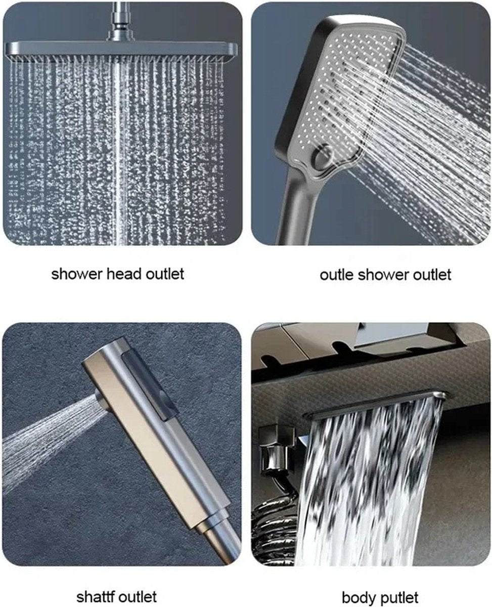 Douchekraan - Badkamer Douchekraan - Luxe Douche - Regendouchekraan - Pianodouche - Thermostaat - 4 Functies - Met Digitale Display - Drukontlader - Zwart