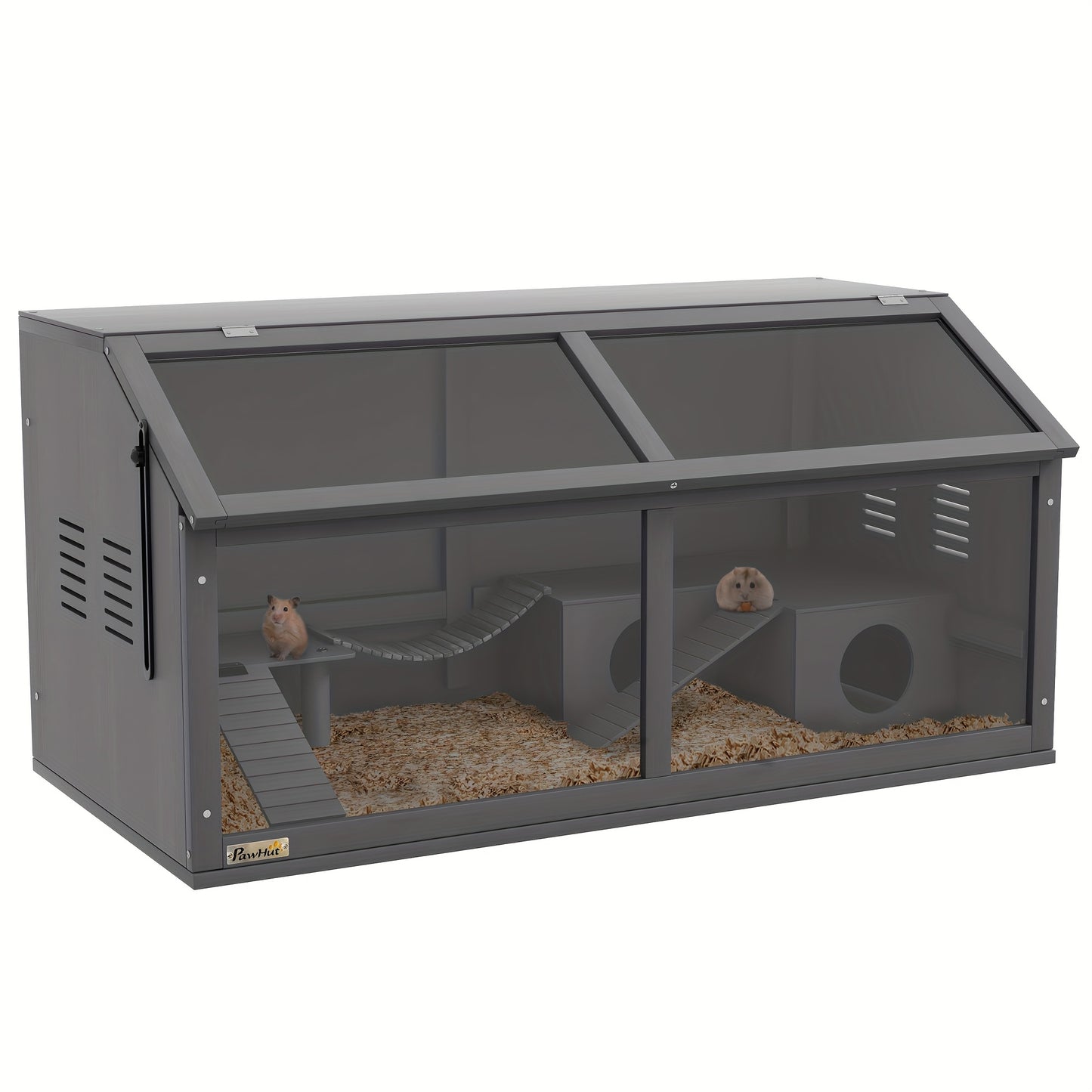 Hamsterkooi – Knaagdierenkooi – Muizenkooi – Gerbilkooi – Kleine Dierenkooi – 100cm Donkergrijs – Open Dak Met Tredebrug & Ladder – Duurzame Plastic Bodem Met Voeder- en Drinkdispenser
