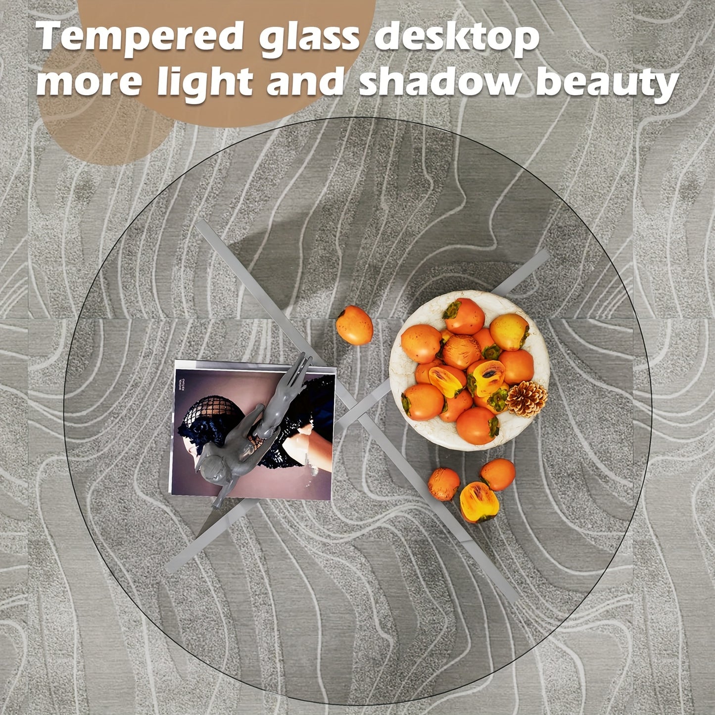 Ronde Salontafel – Koffietafel – Woonkamertafel – Bijzettafel – Glazen Tafel – Transparant Gehard Glas – Massief Houten Poten – 80x80x41 cm – Modern Minimalistisch Design