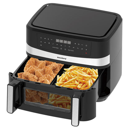 Airfryer – Heteluchtfriteuse – Friteuse – Digitaal Display – Dubbele Mand – 9L Capaciteit – Touchscreen Bediening – Tot 80% Minder Vet