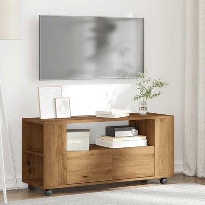 TV-stand – Tv-meubel – Multimedia meubel – Tv-dressoir – Tv-console – Variant Brun – Handgemaakt Eikenhout – Mobiel met Wielen
