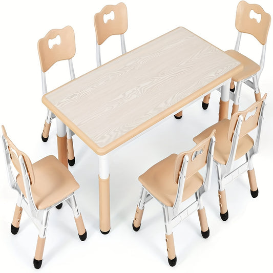Kinderstoel – Kinderzetel – Peuterstoel – Meegroeistoel – Speelstoel – In hoogte verstelbaar – Duurzaam PE-plastic – Gele kindertafel met 6 stoelen