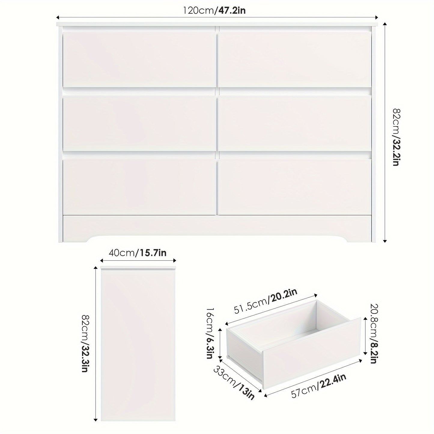 Dressoir – Ladekast – Opbergkast – Kast – Buffetkast – Wit MDF – 6 Ruime Lades
