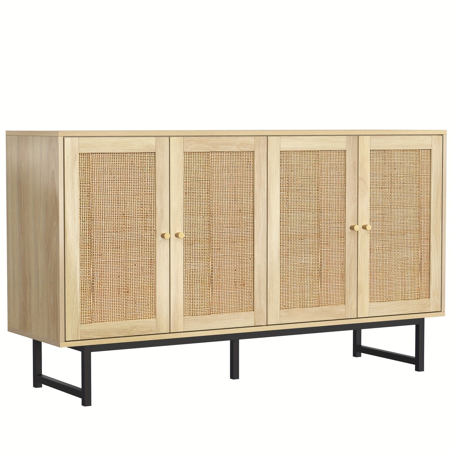 Dressoir – Dressoirs – Opbergkast – Ladekast – Wandkast – 140x39,5x80 cm – Echt Rotan En Hout – Ruime 4-Deurs Kast