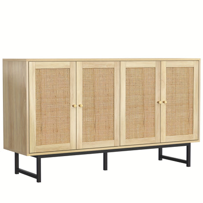 Dressoir – Dressoirs – Opbergkast – Ladekast – Wandkast – 140x39,5x80 cm – Echt Rotan En Hout – Ruime 4-Deurs Kast