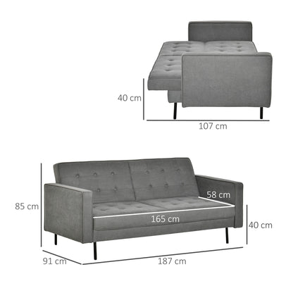 Slaapbank – Bedbank – Bankstel – Bedbank met Slaapfunctie – 3-Zits Sofa – Verstelbare Rugleuning – Vintage Eucalyptus Hout – Katoenen Stoffering – Grijs – 187 x 91 x 85 cm
