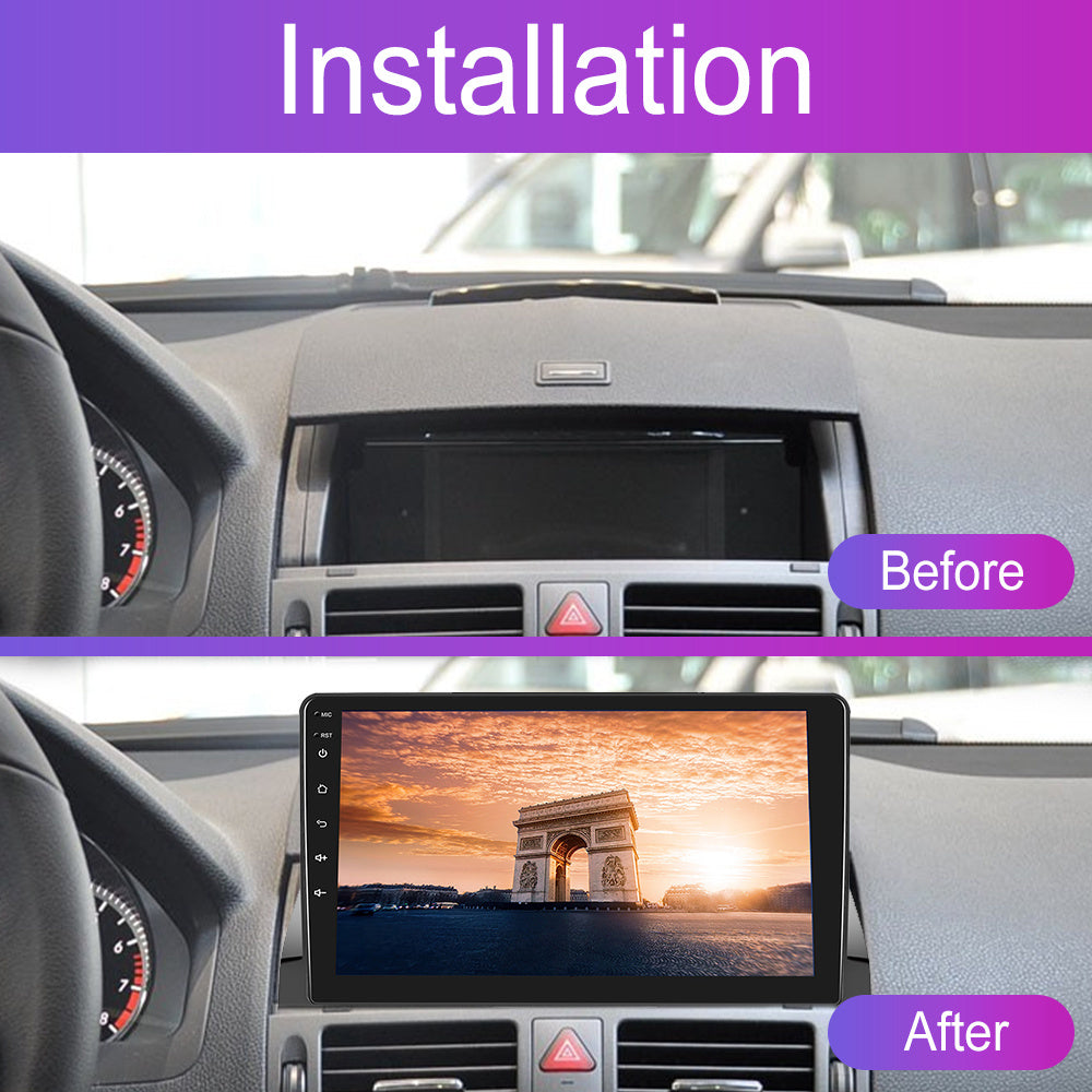 Double DIN Autoradio – Android Multimedia Systeem – Touchscreen Radio – Auto Stereo Navigatie – Mercedes C-Klasse W204 S204 2007-2010 – Draadloos CarPlay & Android Auto – 9 Inch Scherm met Achteruitrijcamera en Microfoon