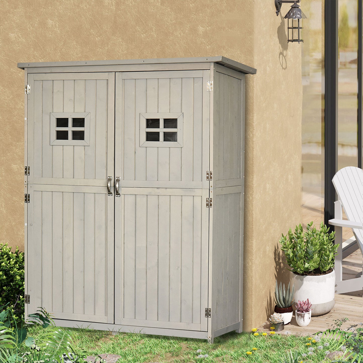 Tuinhuisje – Tuinkast – Tuinschuur – Berging – Opbergkast – Hout – Waterdicht Bitumen Dak – 127,5x50x164 cm