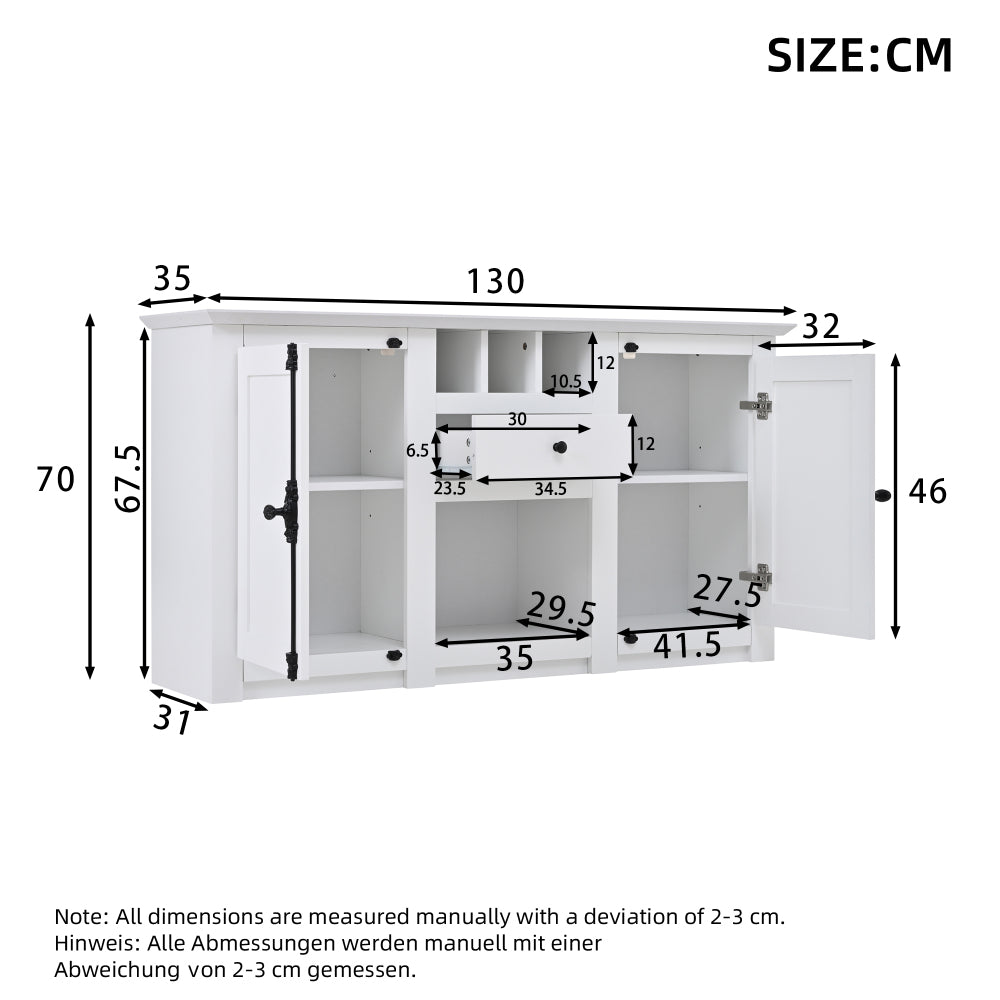Modern-Style Sideboard with Two Doors and One Drawer | 130cm Wide, Three Wine Racks, Semi-Open Storage, White, Metal, Suitable for Hallways, Living Rooms, and Offices