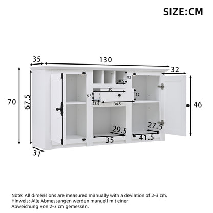 Modern-Style Sideboard with Two Doors and One Drawer | 130cm Wide, Three Wine Racks, Semi-Open Storage, White, Metal, Suitable for Hallways, Living Rooms, and Offices