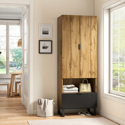 Kapstokkast – Garderobekast – Halmeubel – Opbergkast – Kledingkast – Vrijstaand – Verstelbare Planken – Natuurlijk Bruin – 68 cm Hoog – 3,2+ Kubieke Voet Opbergruimte – Duurzaam – Eenvoudige Montage