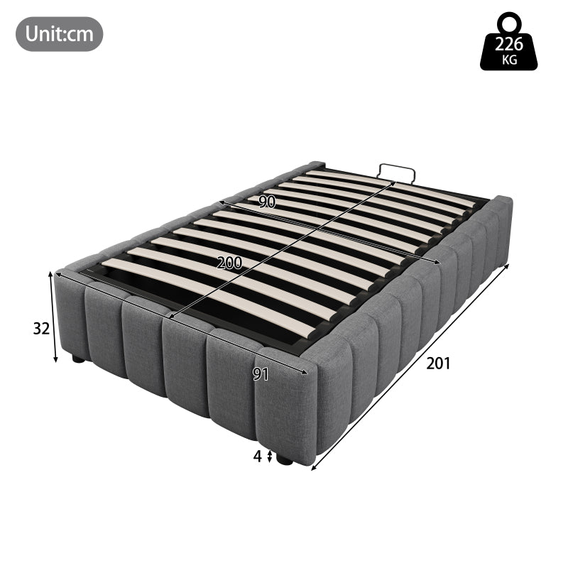Bedkasten – Nachtkastje – Opbergkast – Bedkast – Opbergbed – Gestoffeerd Linnen – Hydraulisch Opbergsysteem – 90x200 cm – Zonder Hoofdbord