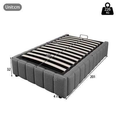 Bedkasten – Nachtkastje – Opbergkast – Bedkast – Opbergbed – Gestoffeerd Linnen – Hydraulisch Opbergsysteem – 90x200 cm – Zonder Hoofdbord