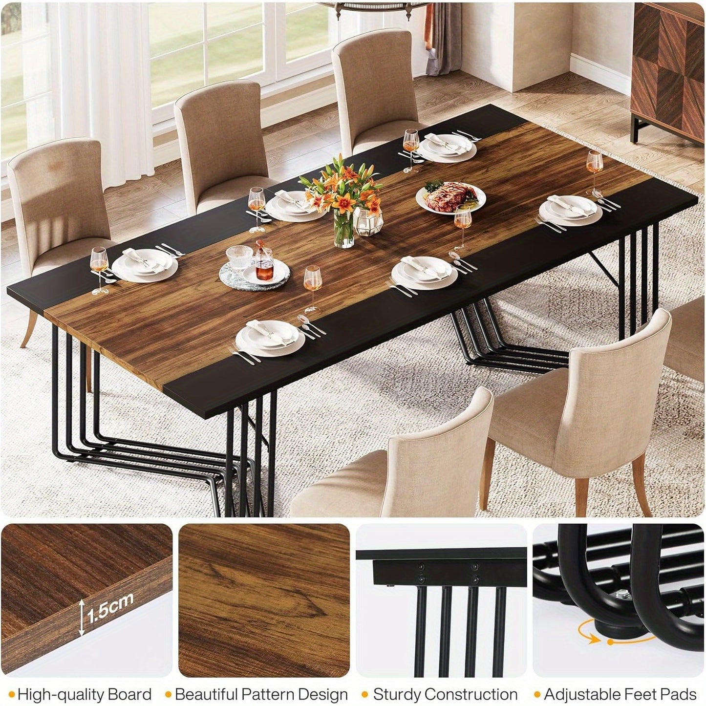 Eettafel – Keukentafel – Tafel – Eetkamertafel – Bureau – Industrieel Metalen Frame – Extra Lang 200 cm Voor 8-10 Personen – Stevig MDF Blad – Gemakkelijk Schoon Te Maken