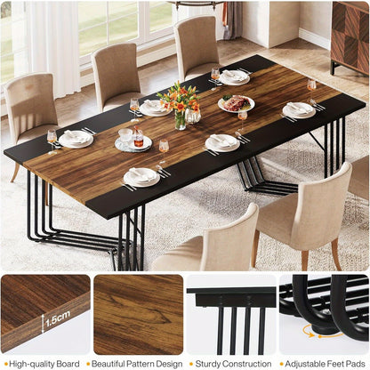 Eettafel – Keukentafel – Tafel – Eetkamertafel – Bureau – Industrieel Metalen Frame – Extra Lang 200 cm Voor 8-10 Personen – Stevig MDF Blad – Gemakkelijk Schoon Te Maken