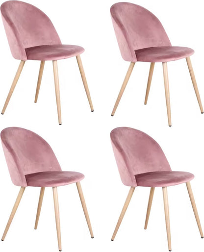 Dining room chair - Set of 4 - Velvet dining room chair - Chair - Dining table chair - 4 pieces - Wooden leg - Pink