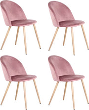 Eetkamerstoel - Set van 4 - Fluweel eetkamerstoel - Stoel - Eettafel stoel - 4 stuks - Houten poot - Roze