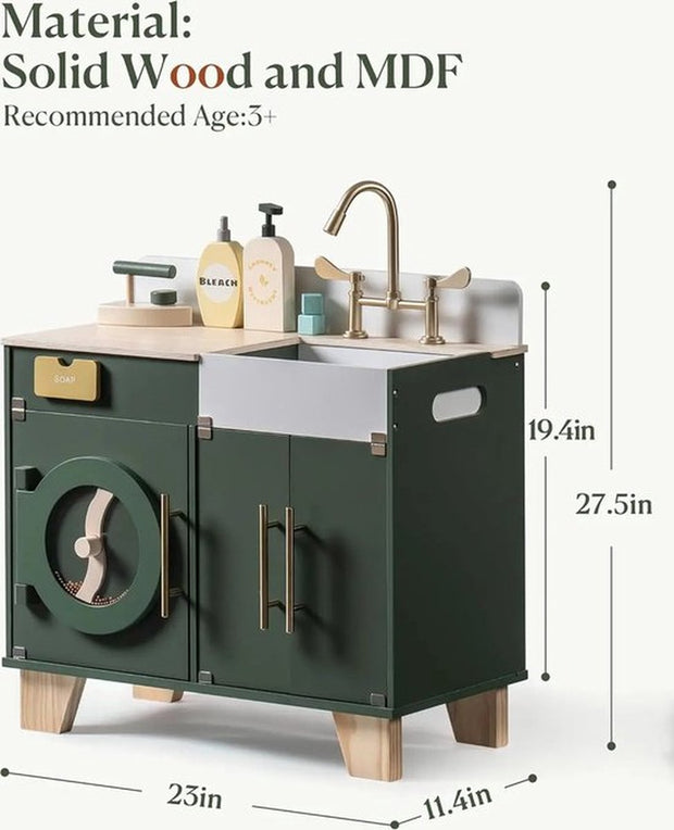 Kinder Wasmachine - Groen - Houten Speelgoed - Wasmachine - Droger - Peuters
