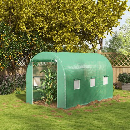 Tunnelse kas – Tuinkas – Broeikas – Groentekas – Plantenkas – 8 m² vloeroppervlak – Versterkt stalen frame – Dubbele ritssluiting – 6 oprolbare ramen – Groen