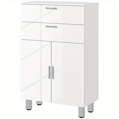 Badkamerkast – Badkamermeubel – Kolomkast – Wastafelonderkast – Opbergkast – 2 Lades – Verstelbare Plank – Hout Wit – Compact & Duurzaam