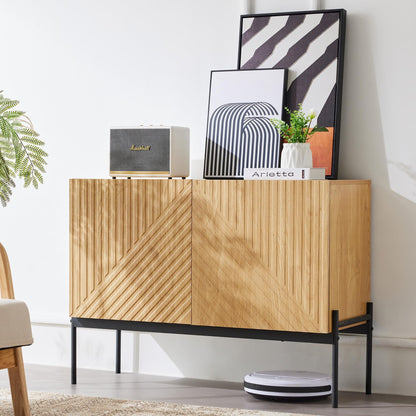 Modern Dressoir – Sideboard – Opberger – Kast – Dressoirkast – Rood Hardhout – Met Metalen Poten – Verstelbare Planken – Geen Montage Nodig