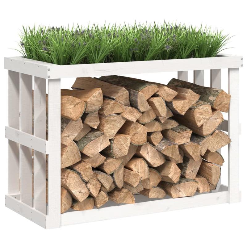 Houtopslagrek – Houtrek – Vuurhoutrek – Brandhoutrek – Houthouder – Wit – Massief Dennenhout – 108x52x74 cm – Geschikt Binnen en Buiten