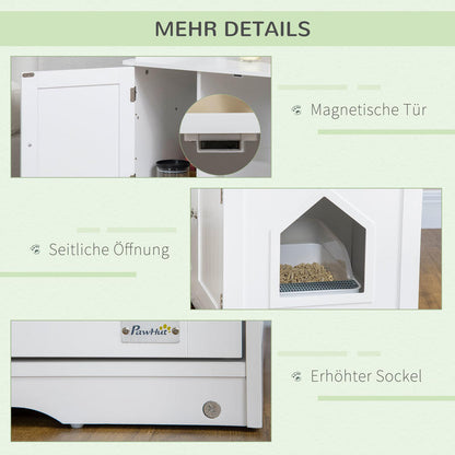 Modern White Cat Litter Box & House with Magnetic Double Door, Partitioned Interior, Side Storage Shelf - Spacious Multi-Functional Cat Enclosure with Ventilation System, Odor Control & Easy-Clean Design, Durable Construction