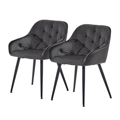Eetkamerstoelen – Stoelen – Kuipstoelen – Woonkamerstoelen – Keukenstoelen – Velvet Bekleding – Dik Gewatteerd – Met Armleuning – Met Metalen Onderstel – Grijs