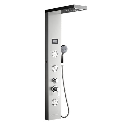 Douche Systeem – Regendouche – Handdouche – Bodyjets – Watervaluitloop – Grijs – Thermostatische Mengkraan – Roestvrij Staal