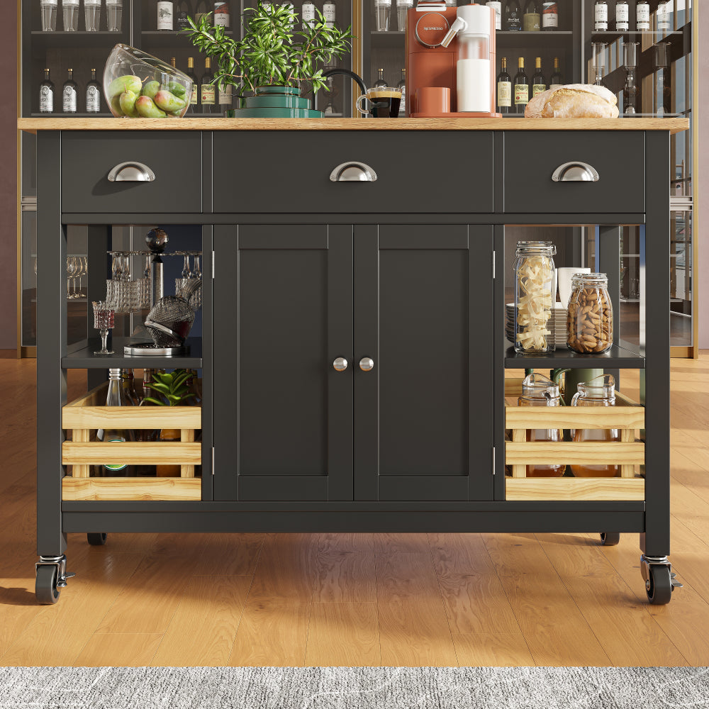 Keukentrolley – Serveerwagen – Keukenwagen – Opbergtrolley – Trolley op Wieltjes – Modern – 120x45x90 cm – Duurzaam Non-Hout – Makkelijk te Verplaatsen