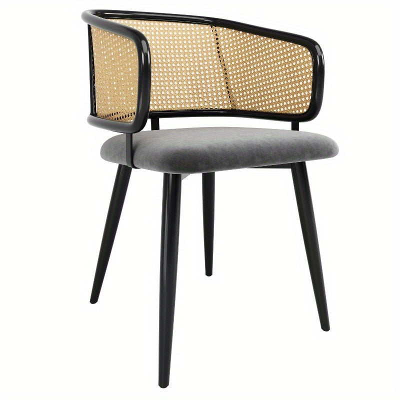Eetkamerstoel – Stoel – Dining Chair – Keukenstoel – Caféstoel – Set Van 2 Stoelen – Fluwelen Zitting Met Rieten Rugleuning – Stevig Metalen Frame
