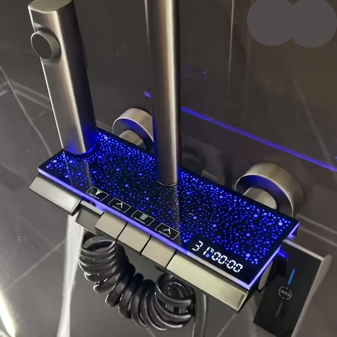 Doucheset – Regendouche – Handdouche – Thermostatische Kraan – Digitale Temperatuurweergave – Atmosferische Ledverlichting – Gunmetal CX – Hoge Kwaliteit Roestvrij Staal – Eenvoudige Wandmontage