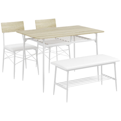 Eettafelset – Eettafel Met Stoelen – Bankje – Keukentafelset – Tafel Met Opbergruimte – Compact Voor Kleine Ruimtes – Comfortabel Kunstleer Bekleed – Robuust MDF En Staal Oak Kleur