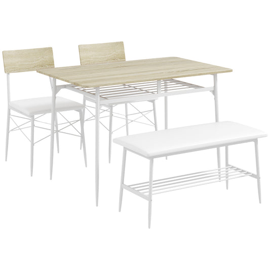 Eettafelset – Eettafel Met Stoelen – Bankje – Keukentafelset – Tafel Met Opbergruimte – Compact Voor Kleine Ruimtes – Comfortabel Kunstleer Bekleed – Robuust MDF En Staal Oak Kleur