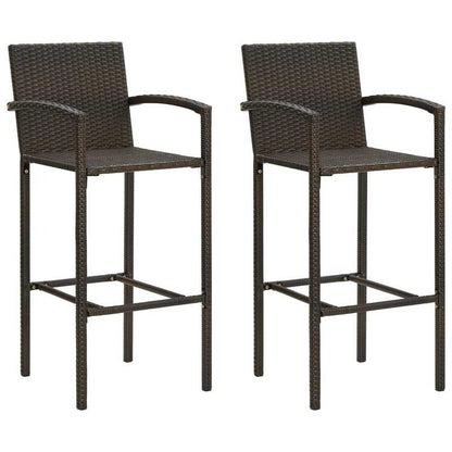 2-Pack Brown Woven Resin Bar Stools: Lightweight, Stable, Perfect for Outdoor Bars and Patios, Modern Woven Design with Terrace Height