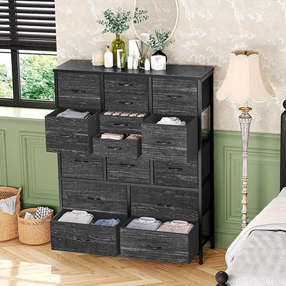 Chest of Drawers, 15 Drawer Fabric Wardrobe, Storage Chest, Industrial Style for Bedroom, Living Room, Hallway, Storage Drawer Units