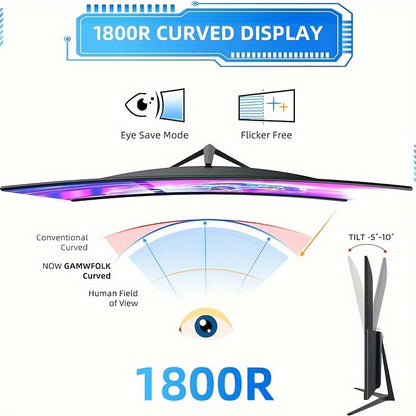 27 Inch Curved Monitor – Gaming Monitor – PC Monitor – Computerscherm – Beeldscherm – Full HD 1920x1080 – 180Hz Verversingssnelheid – Eye Care Technologie – FreeSync – VESA-compatibel