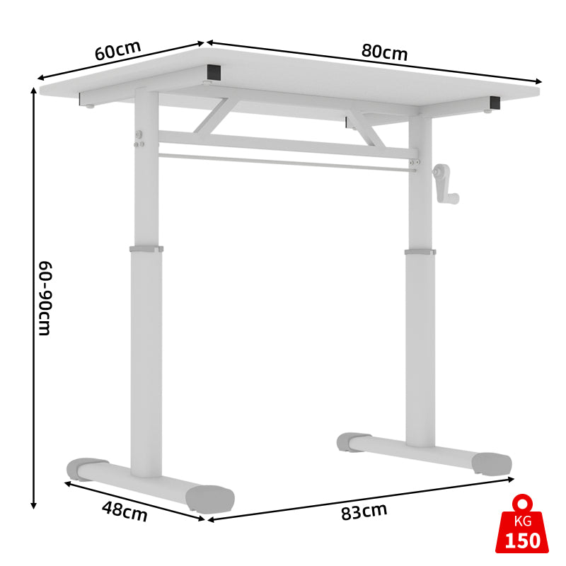 Zit Sta Bureau – Verstelbaar Bureau – Sta Bureau – Handmatig Verstelbaar – Kantoorbureau – Compact Formaat 60x100 cm – Stevige Dubbele Kolom