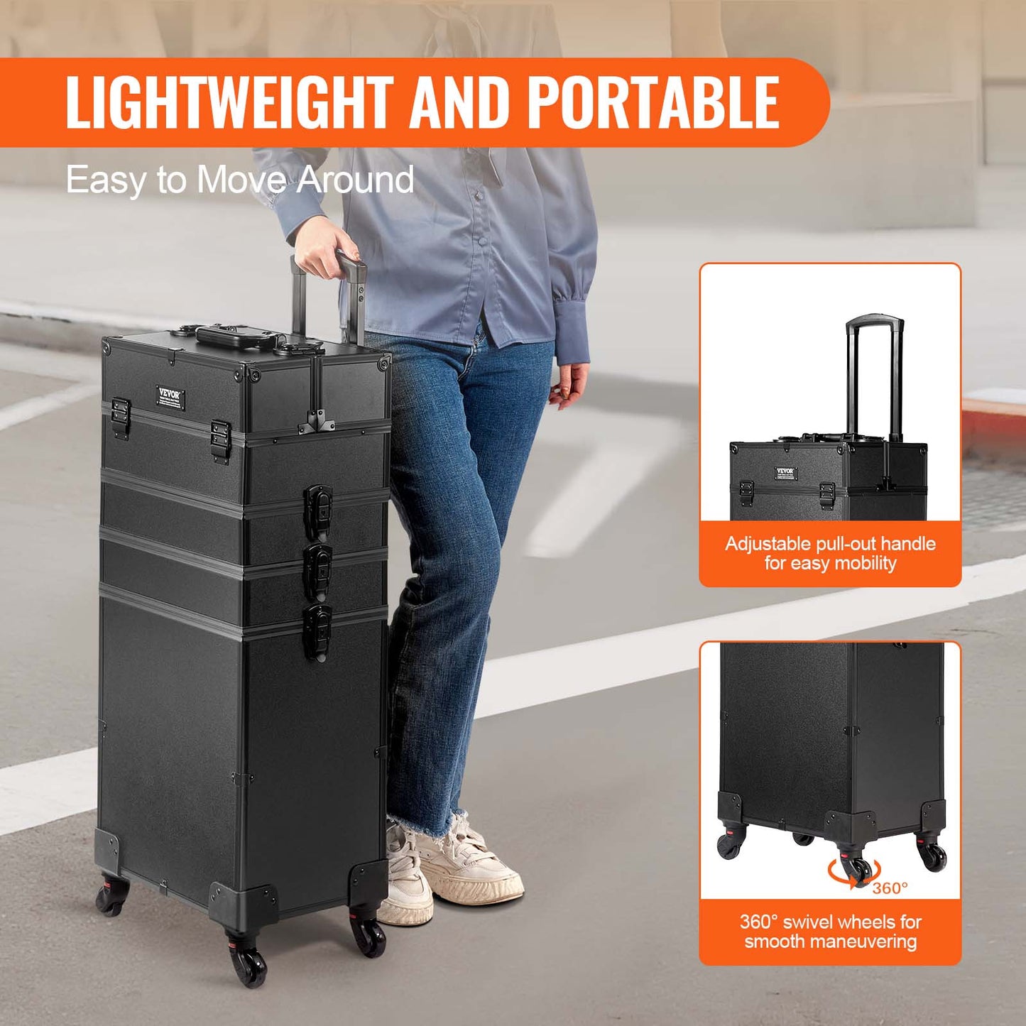 Make-up Trolley – Make-up Koffer – Cosmetica Organizer – Make-up Case – Reistrolley – Extra Groot Formaat – 360° Zwenkwielen & Verstelbare Trekstang – Stevig Kunststof Met Metalen Frame – Zwart