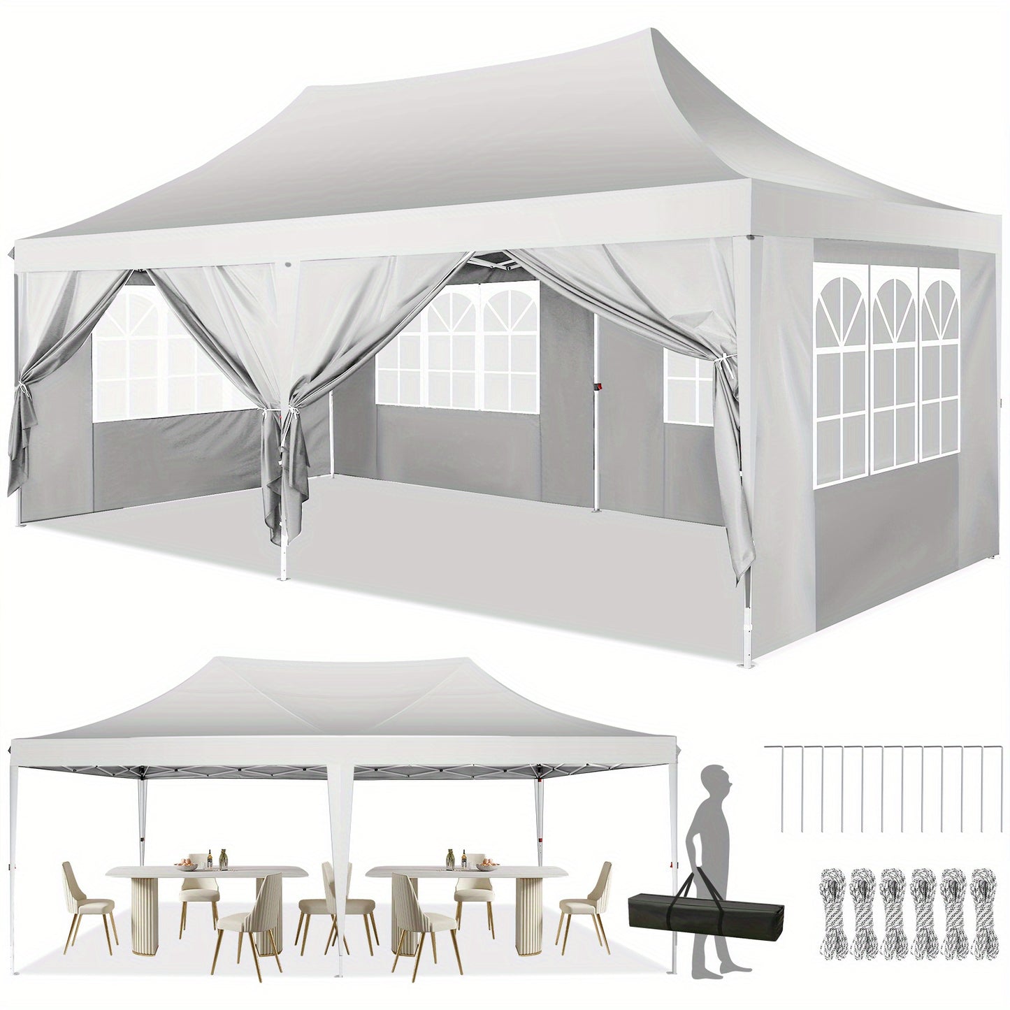Pop-Up Partytent – Partytent 3x6 Meter – Feesttent – Tent Met Zijwanden – Lichtgewicht Legering Frame – 6 Afneembare Zijwanden